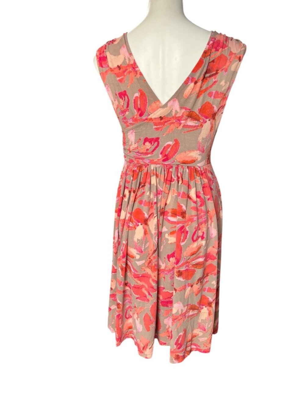Ann Taylor Coral & Beige Abstract Print Sleeveless V-Neck Midi Dress Size M - Picture 7 of 10